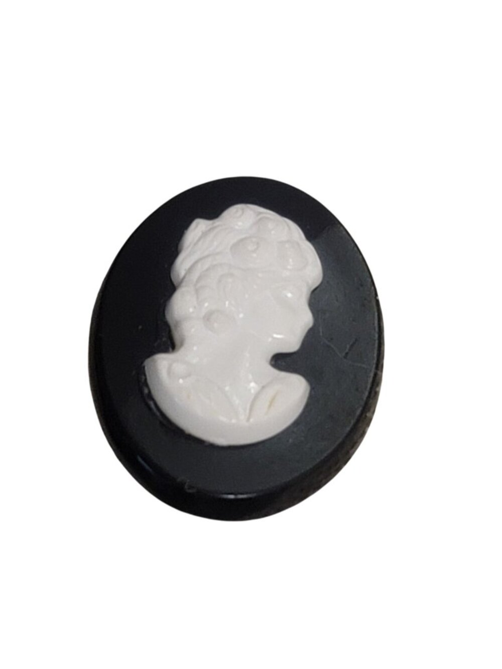 Vintage Black White Cameo Brooch Pin Oval Shape Classic Lady Silhouette Jewelry